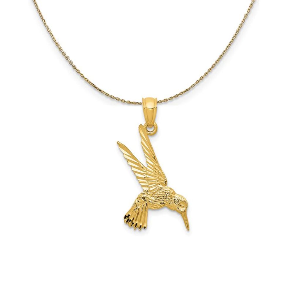 14k Yellow Gold Diamond Cut Hummingbird Necklace - 16 Inch